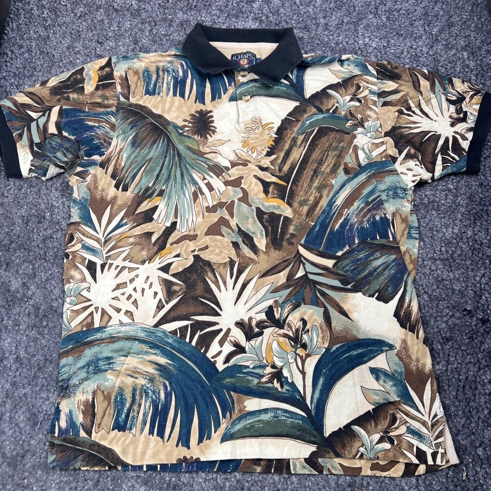 Vintage Chaps Ralph Laurem Polo Shirt Mens XL 90s Floral Design Polo Shirt